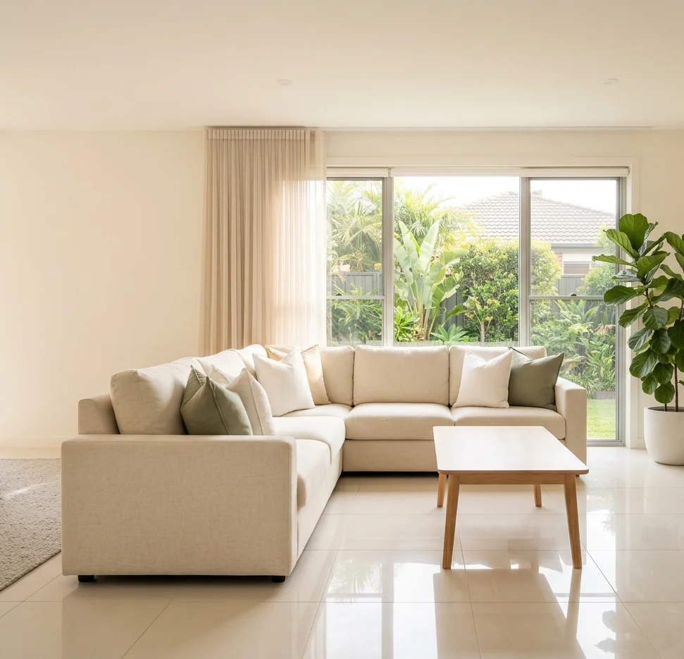Warm, clean living room in a Cairns home