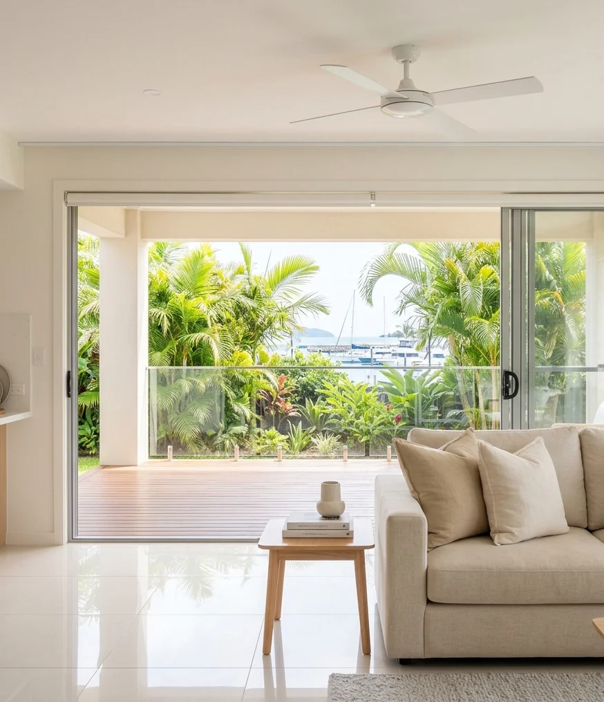 Clean coastal living area in a Yorkeys Knob home